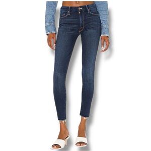 MOTHER Denim High Waisted Looker Ankle Fray Jeans in Home Movies Dark Wash Sz 27